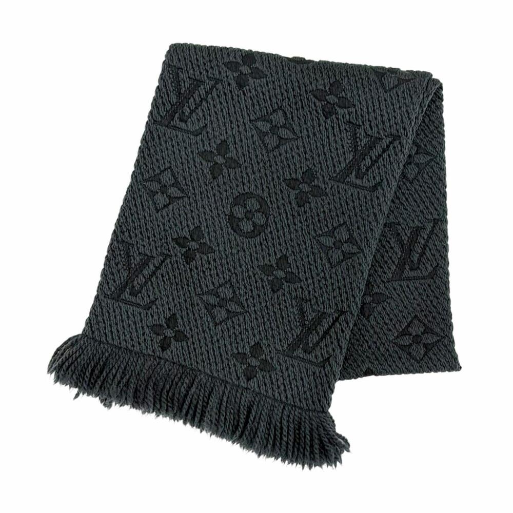 LOUIS VUITTON 413287 Echarpe Logomania Wool Silk Monogram Stole Scarf Dark Gr...